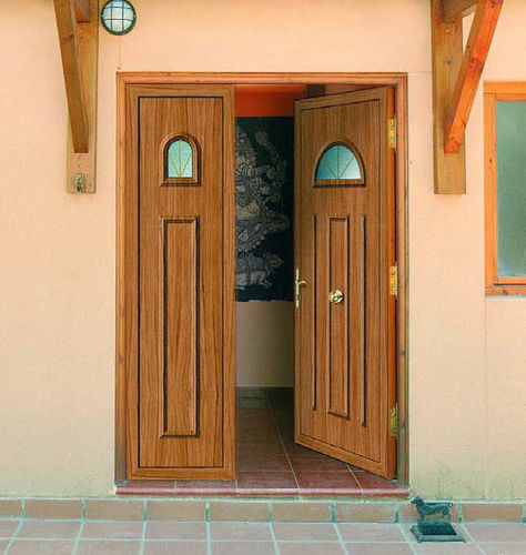 Entry door - ORO : ARES - ALUPORTA - aluminum / swing / semi-glazed
