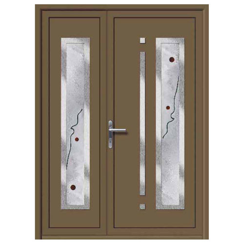 Entry door - SODIO  - ALUPORTA - aluminum / swing / semi-glazed