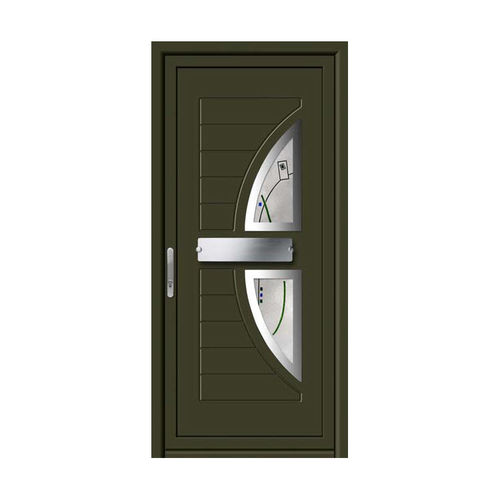 Entry door - RANURADOS : BARIO  - ALUPORTA - aluminum / swing / semi-glazed