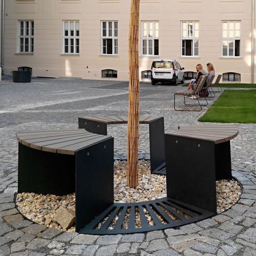 Round tree grate - SEGMO - STREETPARK s.r.o. - galvanised steel / with integrated public bench / with integrated bike rack