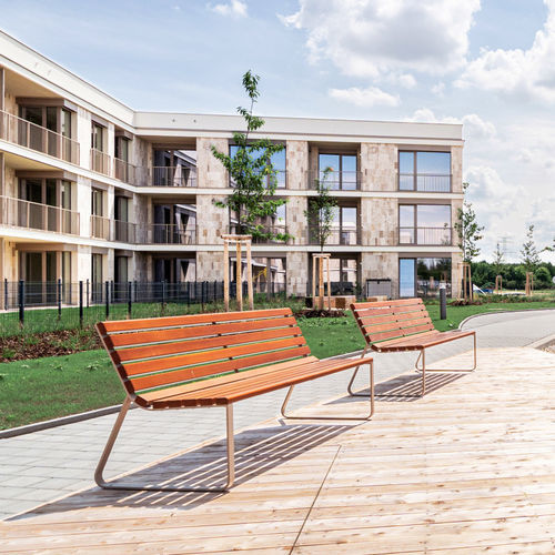 Contemporary public bench - INOA - STREETPARK s.r.o. - wooden / galvanised steel / stainless steel