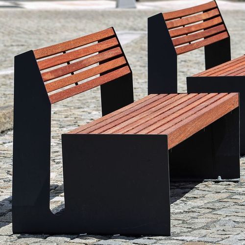 Contemporary public bench - VEGA - STREETPARK s.r.o. - wooden / galvanised steel / with backrest