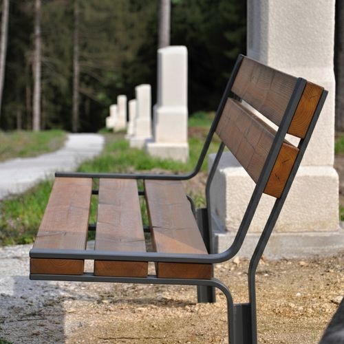 Contemporary public bench - SADKA - STREETPARK s.r.o. - steel / oak / with backrest