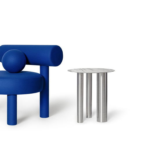 Contemporary side table - Brandt CS1 - NOOM - stainless steel / stainless steel base / round