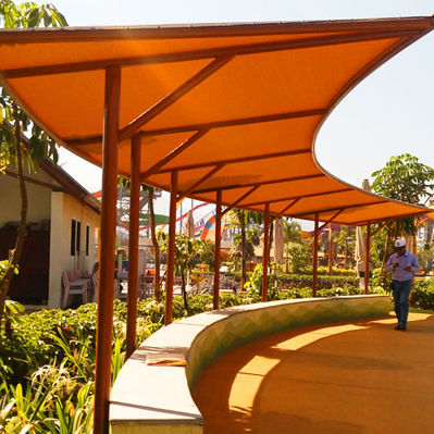 Metal frame tensile structure - ICON INTERIORS AND EXTERIORS - arch / for shelter / for public space