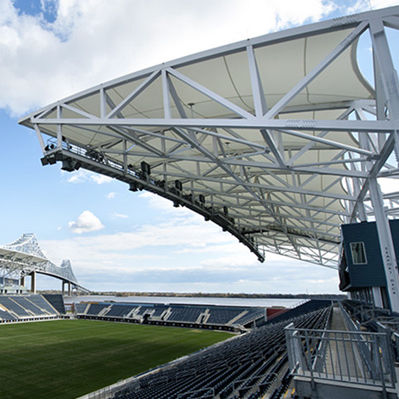 Metal frame tensile structure - ICON INTERIORS AND EXTERIORS - roof / for stadium