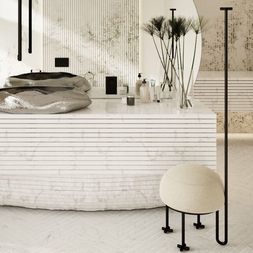 Contemporary shower stool - COCK-A-DOODLE-DOO M1 - Sergey Makhno Product - fabric / painted metal base / 4-legged