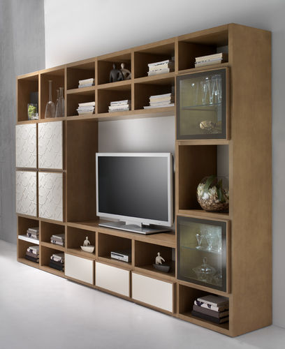 Contemporary TV wall unit - ST 57 - MOLETTA MOBILI - ash / with drawers / with shelves