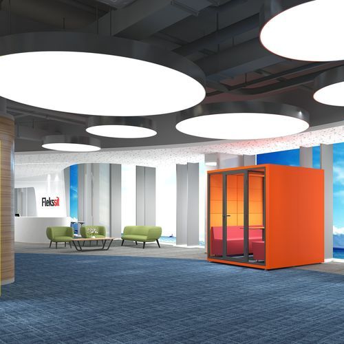 Acoustic office pod - FDW 10 2160 - Flekssit Office Furniture - with glass door / with integrated electrical outlet / aluminum