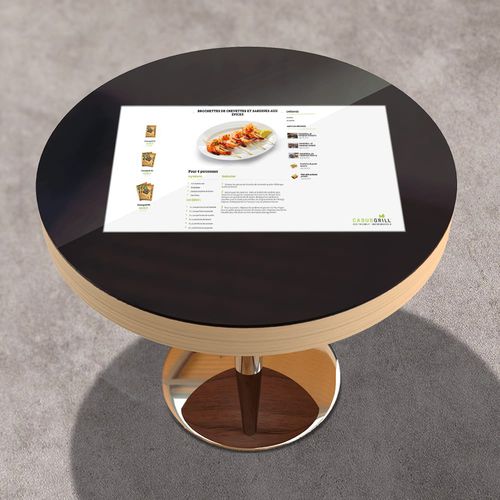 Contemporary bistro table - DIGITAL BISTROT - Atlantic Tech - wooden / tempered glass / steel base