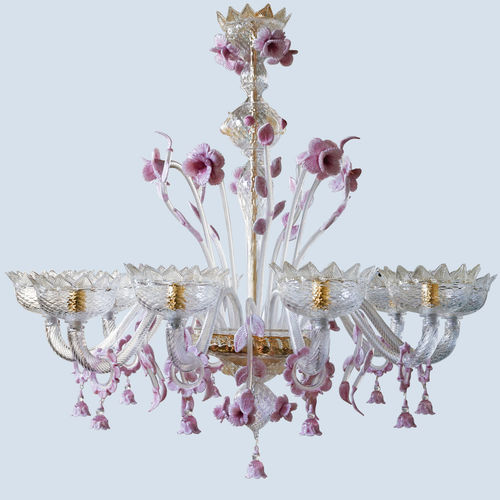 Traditional chandelier - PINK - BOTTEGA VENEZIANA - blown glass / Murano glass / 6 light