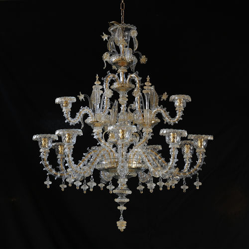 Venetian style chandelier - CORNER REZZONICO - BOTTEGA VENEZIANA - blown glass / Murano glass / 12 light