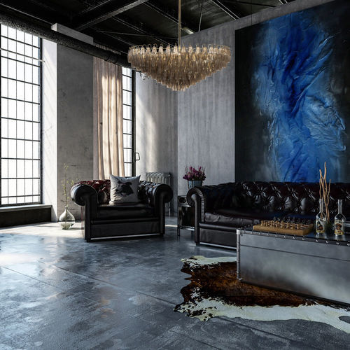 Vintage chandelier - POLIEDRI - BOTTEGA VENEZIANA - brushed brass / Murano glass / 12 light