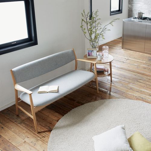 Contemporary upholstered bench - KAMUY Living - CondeHouse - fabric / leather / oak base