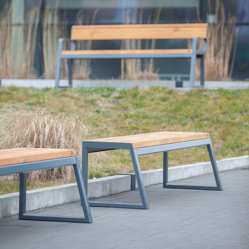 Contemporary public bench - Amager - Københagen Outstanding - wooden / powder-coated steel / without backrest