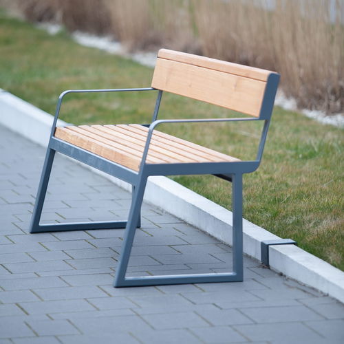 Contemporary public bench - Amager - Københagen Outstanding - larch / powder-coated steel / with backrest