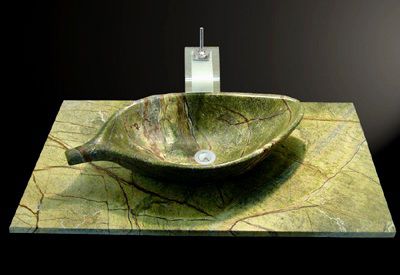 Built-in sink - RAIN FOREST GREEN MARBLE 01A - INDIA STONE EXPORT - single / rectangular / commercial