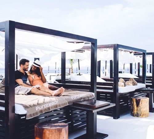 Teak gazebo - PUROBEACH - Beach Concept - fabric roof / wooden frame / commercial