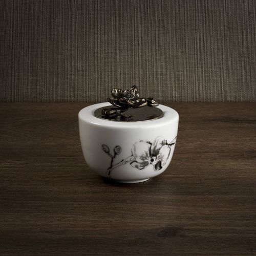 Porcelain sugar bowl - BLACK ORCHID  - Michael Aram - stainless steel