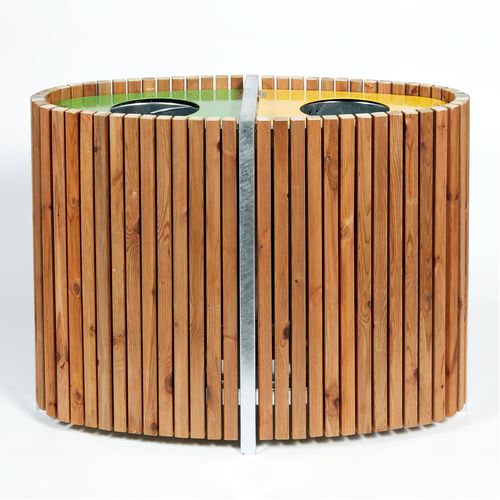Public trash can - Onlywood - recycling / galvanised steel / pine