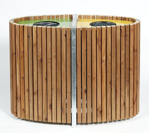 Public trash can - Onlywood - recycling / galvanised steel / pine
