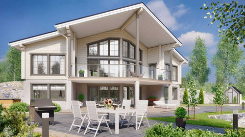 Log house - NUUNA 232TR - Kuusamo Hirsitalot Oy - modular / contemporary / two-story