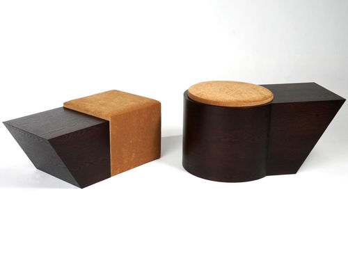Contemporary stool - OSCAR &amp; SOPHIA - Jason Mizrahi Designs - fabric / oak / oak base