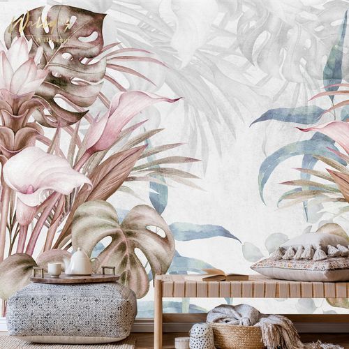 Contemporary wallpaper - CURCUM TROPICAL  - Wally's - patterned / gray / blue