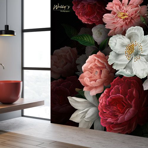Contemporary wallpaper - GRACE  - Wally's - floral / white / black