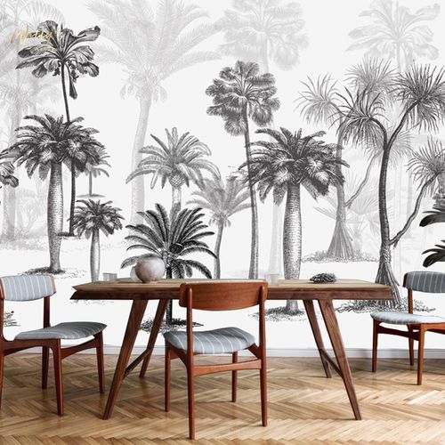 Contemporary wallpaper - PALM GARDEN  - Wally's - nature pattern / gray / sand
