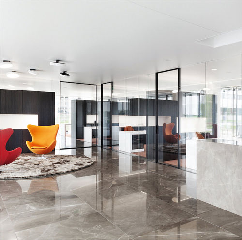 Fixed partition - GEMINO INTEGRATED - AVC - with glass panel / aluminum / for offices