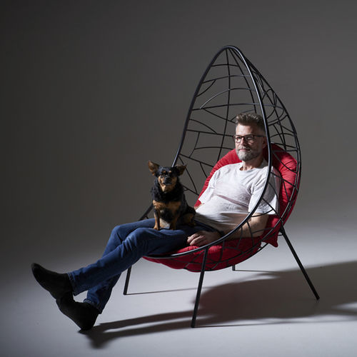Contemporary armchair - NEST L’EGGS - Studio Stirling - fabric / steel / stainless steel