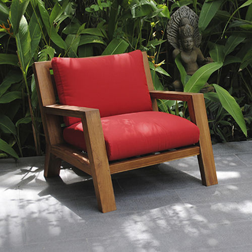 Contemporary armchair - CORAL BANK - Beltempo USA - acrylic fabric / teak / with removable cushion