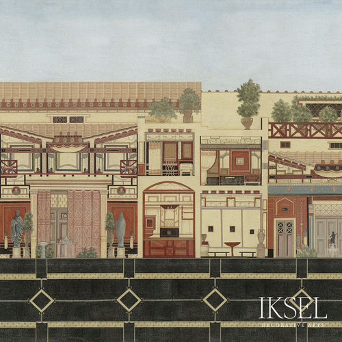 Contemporary wallpaper - SC148 Roman Villa Original - Iksel Decorative Arts - panoramic / geometric pattern / urban motif