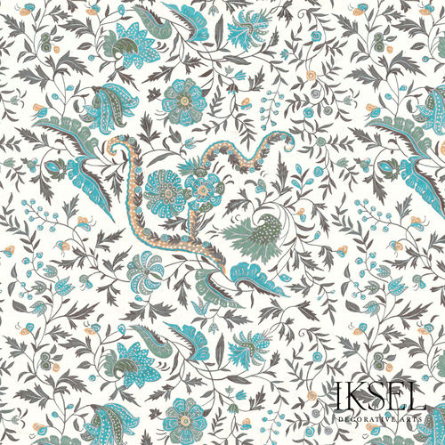 Contemporary wallpaper - RW306 Indienne cr53 Turquoise - Iksel ...