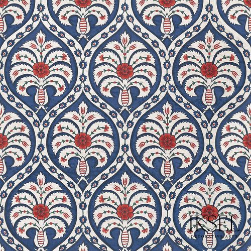 Contemporary wallpaper - IZNIK CARNATION DAMASK RW112 - Iksel Decorative Arts - fiberglass / vinyl / geometric pattern