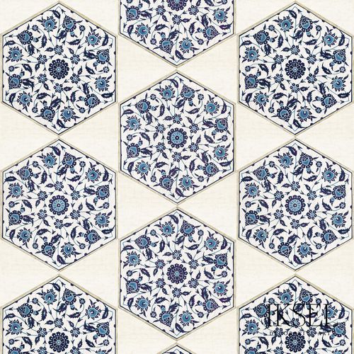 Contemporary wallpaper - IZNIK HEXAGONAL TILES RW113 - Iksel Decorative Arts - fiberglass / vinyl / geometric pattern