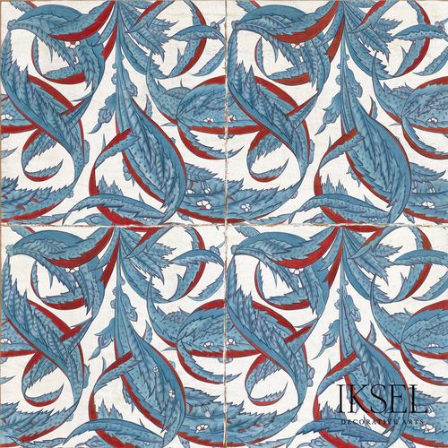 Contemporary wallpaper - IZNIK LEAVES RW115 - Iksel Decorative Arts - fiberglass / vinyl / nature pattern