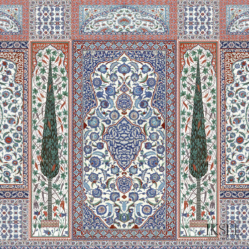 Contemporary wallpaper - AR101 Iznik cs01 Original - Iksel Decorative Arts - fiberglass / vinyl / nature pattern