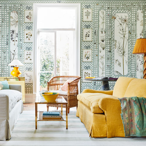Contemporary wallpaper - AR409 French Trellis Herbier - Iksel Decorative Arts - vinyl / fiberglass / floral pattern