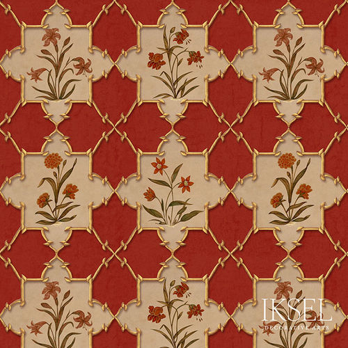 Contemporary wallpaper - RW305 Rajmata Jali - Iksel Decorative Arts - vinyl / fiberglass / floral pattern