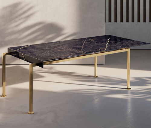 Contemporary table - MIKO  - TERZADIMENSIONE - glass / porcelain stoneware / steel base