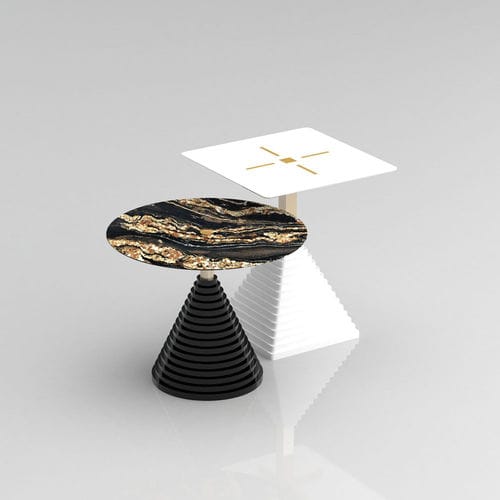Contemporary side table - KOSMOS - TERZADIMENSIONE - glass / porcelain stoneware / steel base