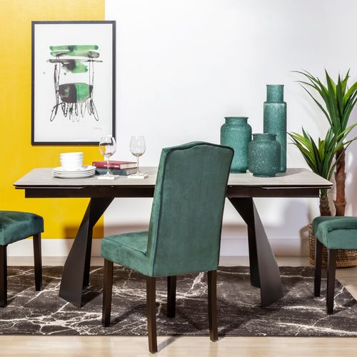 Contemporary dining table - OPUS - CAMINO A CASA - tempered glass / ceramic / iron base