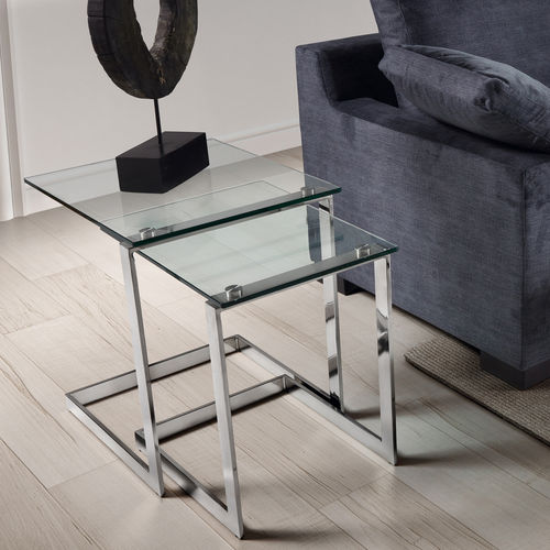 Contemporary nesting tables - TOMM - CAMINO A CASA - tempered glass / stainless steel base / rectangular