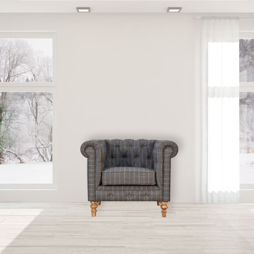 Chesterfield armchair - PEWTER TWEED - Artisan Furniture - fabric / solid wood / handmade
