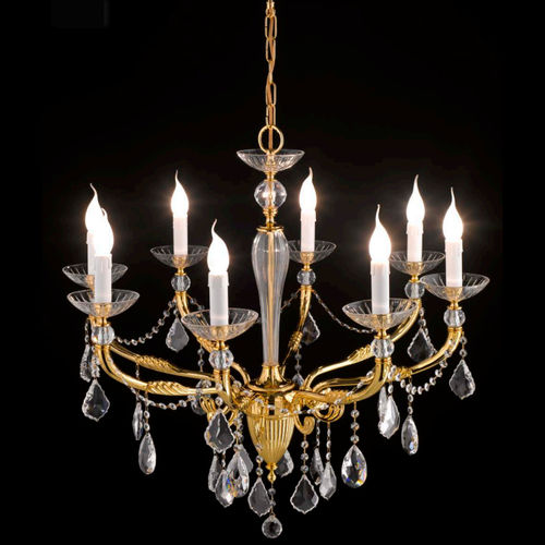 Traditional chandelier - 7216/8 - LAM Export - crystal / brass / fabric