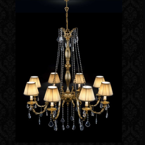 Traditional chandelier - 7350/8 - LAM Export - crystal / brass / fabric