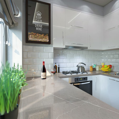 Quartz stone slab - PIETRA - Guangdong Overland Ceramics Co., Ltd. - for kitchen / polished / marble look