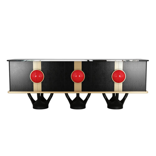 Organic design sideboard - MARINO - Hommés Studio - lacquered wood / polished stainless steel / marble
